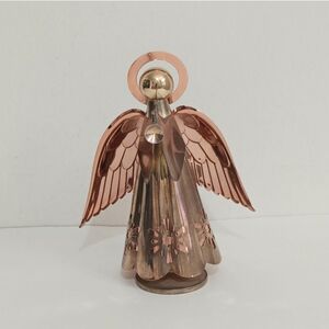 VTG Musical Angel Figurine High Shine Wings Halo Patina Base Rotating Wind Up 7"